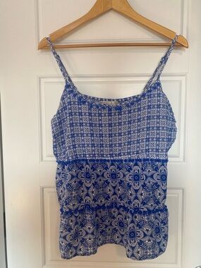 I’m In Love With Derek Plus Size  1X Blue Printed Spaghetti Strap Tank Top